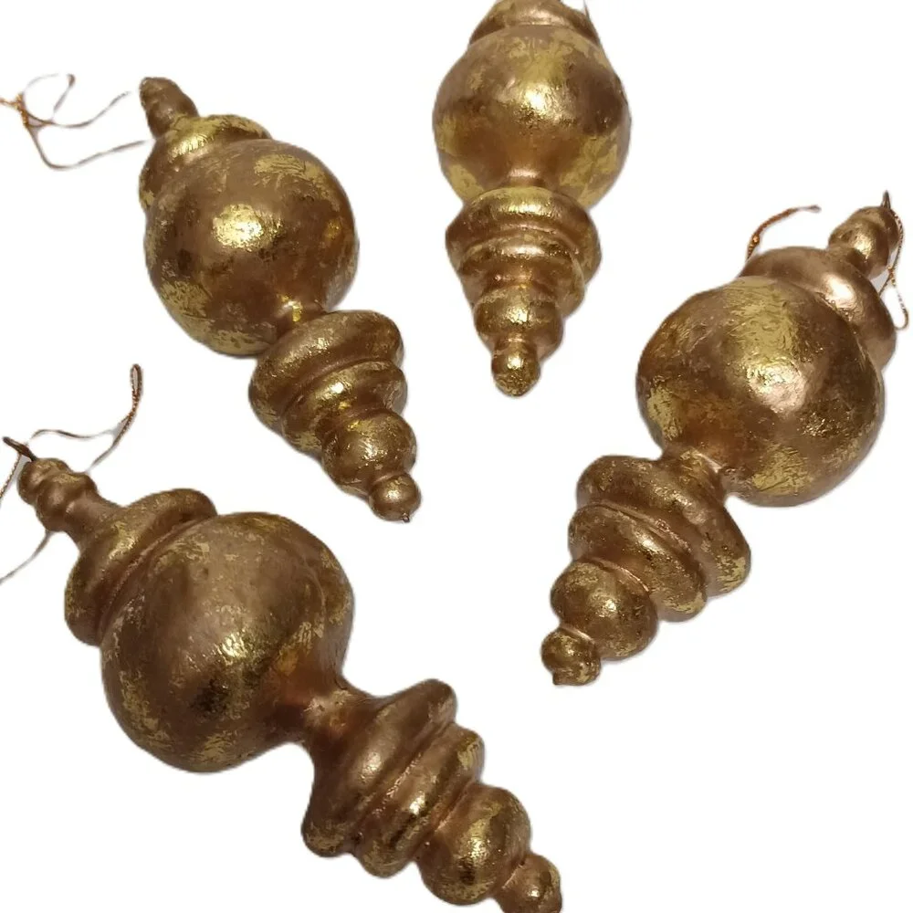 Holiday Gold Leaf Ornaments Handmade: 4 Gold Leaf Pendant Ornament